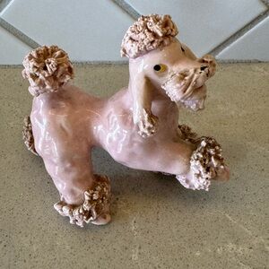 Vintage pink "spaghetti poodle" ceramic collectible 1950s Mid Century decor